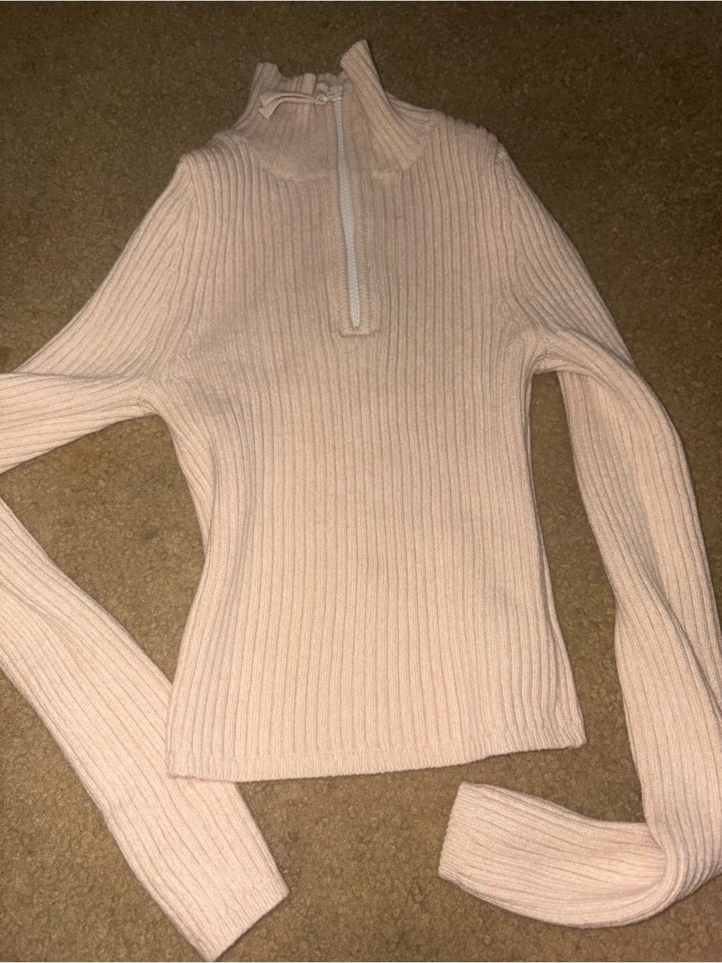 Aerie Late Night Quarter Zip Ribbed Sweater Cream Xsmall